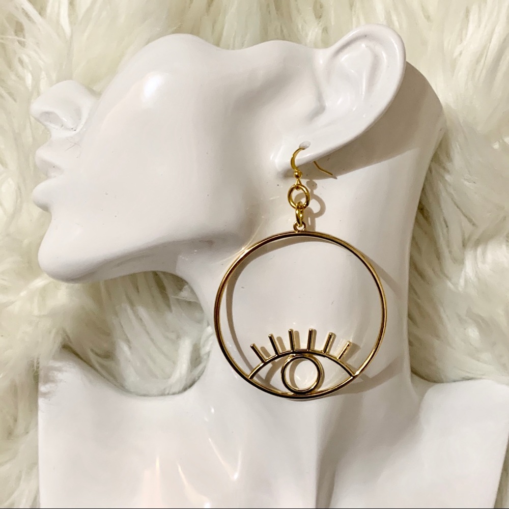 Lg Gold Plated Hoop Eye Earrings - Picture 8 of 8